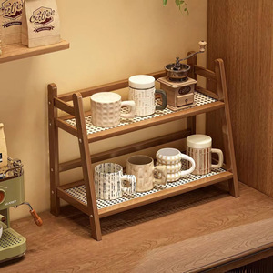 Wooden Two Tier <b>Shelf</b> With Mesh Mat For Kitchen Storage Organization - Product Image 3