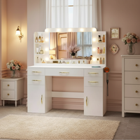 Table de toilette moderne en chêne blanc de luxe avec miroir LED et support pour sèche-cheveux, grande taille pour les chambres d'hôtel