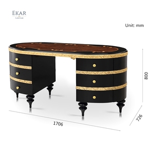 Gaya Italia Klasik Ukiran Tangan Kayu Solid Oval Cat Mengkilap Hitam Antik Rumah Meja Kantor - Product Image 5
