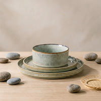 EKA Ensemble de vaisselle en céramique moderne 12 pièces, glaçure réactive, OEM/ODM, ensemble de plats et de bols, vaisselle en grès de luxe