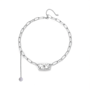 Collier en chaîne en acier inoxydable avec pendentif en cristal, longueur réglable, bijoux tendance - Product Image 2