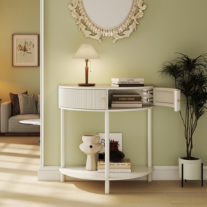 <b>Console</b> Table with Creamy White Finish,Unique Half Moon Design End Table with 2 Storage Drawers - Product Image 3