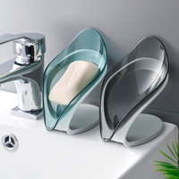 Porte-savon moderne en forme de feuille, écologique, en deux parties, pour salle de bain, auto-drainant, en plastique transparent, support de douche
