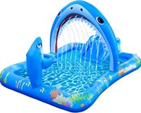 Piscine gonflable Shark avec toboggan, pulvérisateur et panier de basket – Jouet aquatique d'été pour enfants en extérieur