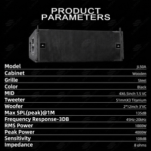 ลำโพงไลน์พาสซีฟ JL50A ระดับมืออาชีพ ขนาด 12 นิ้ว คู่ กำลังขับ 4000 วัตต์ ไดรเวอร์นีโอไดเมียม สำหรับการแสดงบนเวที คอนเสิร์ต งานกลางแจ้ง JL50A 15 นิ้ว ฟู - Product Image 6