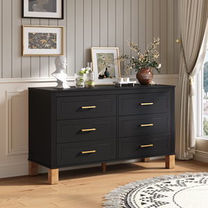 <b>6</b> <b>Drawer</b> Double Dresser Modern Storage Cabinet Metal Handles Solid Wood Legs Dresser <b>Drawer</b> Organizer for Kids - Product Image 2