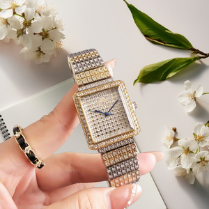 Montre pour femme de luxe en or avec strass, cadran carré, bracelet en acier inoxydable, élégante et tendance - Product Image 3