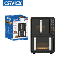 ORVICA 12L Penggorengan Udara Bertumpuk Ganda dengan Dua Gagang, Laci 5+7L, Wadah Baja, Casing Plastik, Jendela Visual ORM-8880
