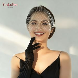 Voile de mariée YouLaPan MA08 en filet ajouré, style cage des années 90, voile en perles, masque de mariage - Product Image 4