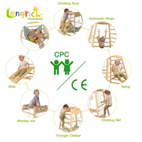 Structure d'escalade en bois 8-en-1 avec hamac, structure de jeu, toboggan, balançoire, barres de singe, échelle en corde, mur d'escalade, pour enfants de 1 à 6 ans