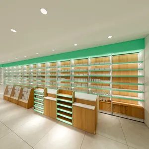 药店药品展示柜木质药房货架医药店室内装饰药店