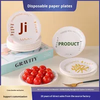 Plateau en carton blanc biodégradable pour fêtes, hôtels, usage domestique, assiette en papier jetable légère avec bord gaufré