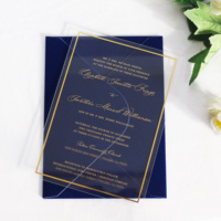 Benutzer definierte Goldfolie transparente Acryl Hochzeits einladung karte mit benutzer definierten LOGO Navy Velvet Envelope