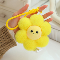Porte-clés en peluche 3D motif fleur moelleuse, couleurs pastel assorties, avec sangle tissée en fausse fourrure de vison douce, accessoire de sac délicat, petit cadeau pour jeune public