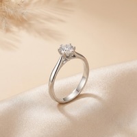 Bague Solitaire en Argent Sterling 925 avec Moissanite pour Femme, Coupe Ronde à 6 Griffes, Bague de Fiançailles, de Mariage ou de Promesse