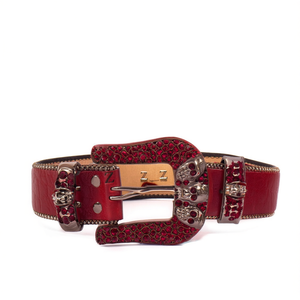 Cinturón de Cuero Genuino Marca Z de 3.8 cm x 105 cm con Hebilla de Calavera con Diamantes, Cinturón Casual de Moda para Mujer - Product Image 1