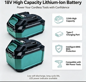 Batterie lithium-ion 18V 6Ah avec port de charge Type-C, batterie de remplacement rechargeable pour perceuse sans fil, outils électriques, en stock - Product Image 1