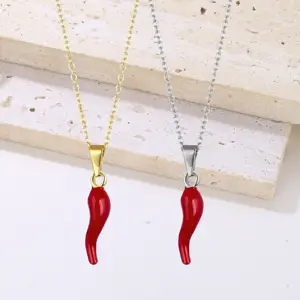 Уникальный маленький итальянский рог кулон ожерелье красный Чили кулон ювелирные изделия на заказ Эмаль Красный перец Висячие Подвески ожерелье для женщин