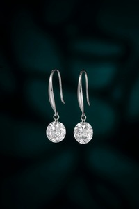 Classic 18K Solid White Gold 1.08ct Round Brilliant Lab Grown <b>Diamond</b> <b>Dangle</b> <b>Earrings</b> | Round Brilliant Cut Lab Created <b>Diamond</b> - Product Image 2