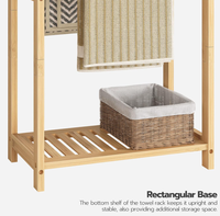 Support mural en bambou naturel à 2 niveaux, écologique, pour l'affichage de couettes, porte-serviettes, porte-couvertures, double rangement, étagère en bois