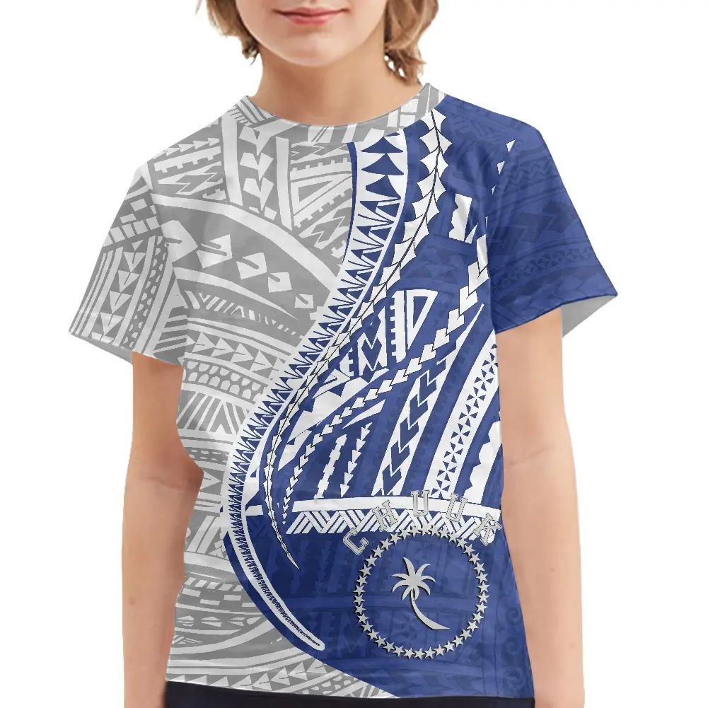 Детские футболки из полиэстера, полинезийская Этническая футболка с логотипом татуировок Chuuk для детей, футболка с круглым вырезом и коротким рукавом для маленьких мальчиков, одежда, футболка