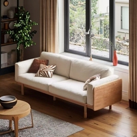 Japanischer Stil Holzoptik Cremeweiß Stoffsofa Kleines Geradliniges Wohnzimmer-Sofa mit Massivholzfüßen Cloud-Sofa