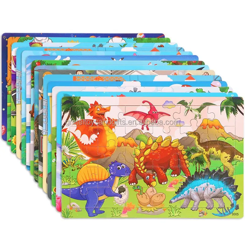 Madeira 30pcs Puzzles Crianças Dinossauro Animal Cartoon Plane Puzzle Baby Early Education e Intelectual Building Block Toys