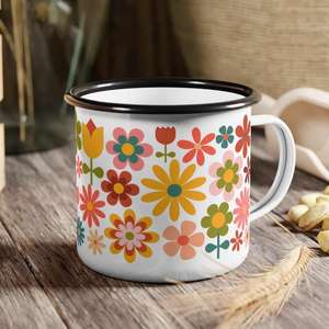 China hecho a mano personalizado floral estampado decorativo blanco grueso mercado de la UE <span class=keywords><strong>cerveza</strong></span> agua leche té bebida esmalte abrigo taza de café para niños - Product Image 1