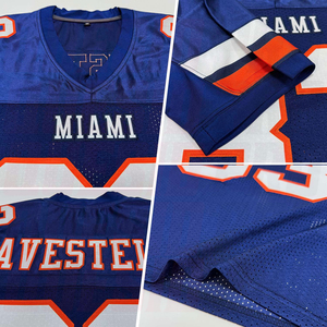 Camiseta de Fútbol Americano Personalizada para Hombre, Cuello en V, Manga Corta, Color Azul, Impresión Sublimada, Malla Transpirable, Corte Regular, Nombre del Equipo Personalizable - Product Image 2