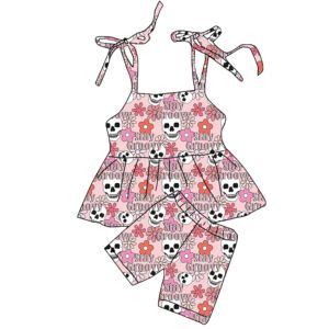 Vente en gros usine : Ensembles de vêtements pour bébés filles, style anglais, imprimé léopard, antibactériens, comprenant short, combinaison à bretelles et combinaison à volants - Product Image 1
