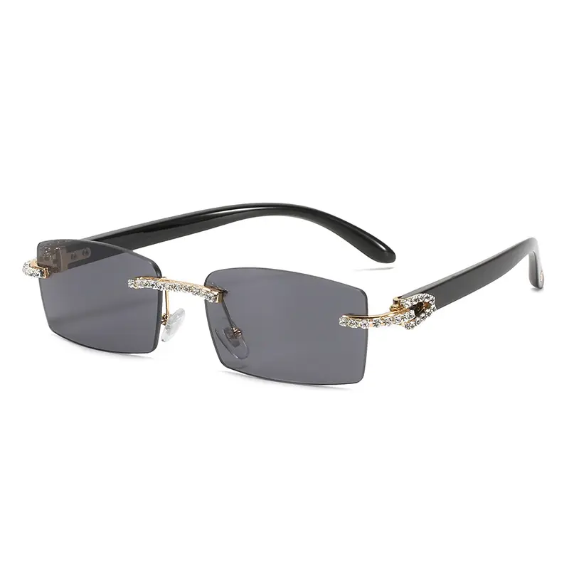 Gafas de sol cuadradas con diamantes para hombre y mujer, lentes de sol con tachuelas de diamante personalizadas, con borde cortado, venta al por mayor, Unisex, UV400