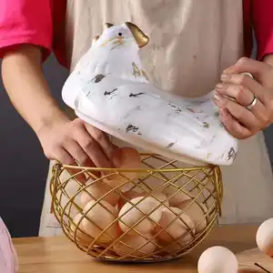 Креативная керамическая корзина для яиц в скандинавском стиле, корзина для хранения из кованого железа