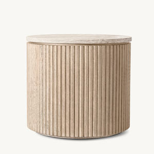 Mesa Auxiliar Moderna de Madera, Mesa de Centro Redonda con Tapa de Mármol - Product Image 3