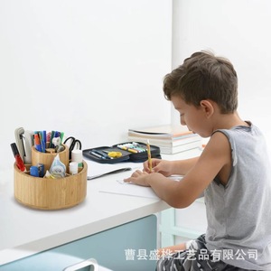 Wooden <b>Rotating</b> Pen Holder Round Stationery Storage Organizer For <b>Desk</b> Office Home Use - Product Image 2