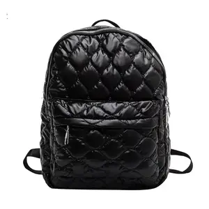 Amazon venda quente Soft Nylon Puffy mochila escritório saco de computador Casual Daypack acolchoado mochilas laptop das mulheres