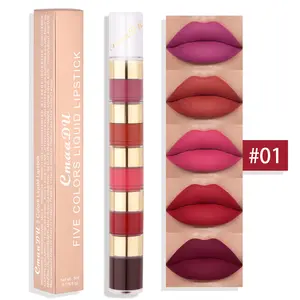 CmaaDu Kit Lip Gloss 5 Dalam 1, Lipstik Matte Kosmetik Tahan Lama Tahan Air Beludru Cair Tahan Air Sexy Lip Tint