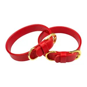 Custom Double Dog Leash No Pull Leather PU Hardware Red Extended Rope Pet Dog Leash Collar Poop Bag Set