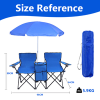 Chaise de plage double portable, pliable, en tissu Oxford, pour deux personnes, camping en plein air, pare-soleil, glacière avec parasol
