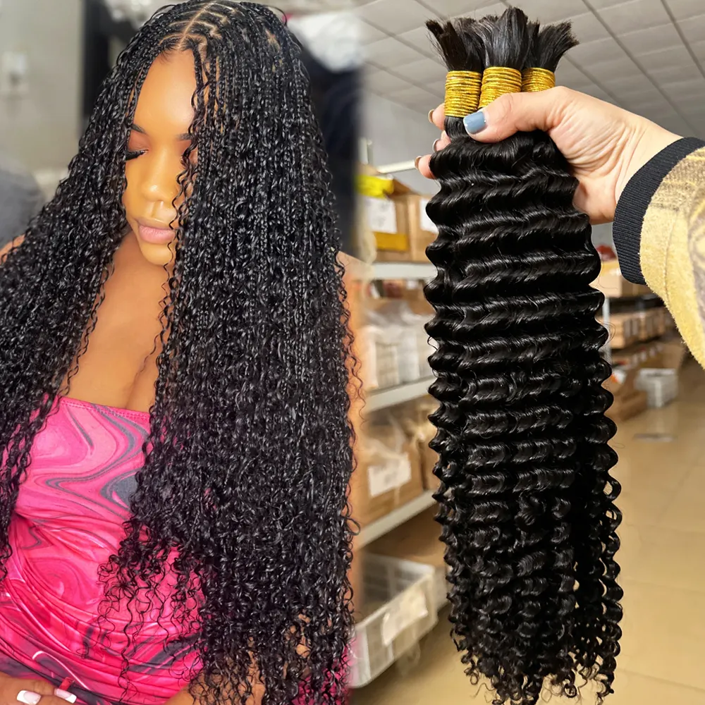 Boho Braiding Indian Deep Curly 100% Human Hair Bulk for human hair knotless braids