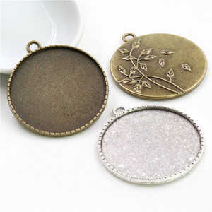 35mm 내부 크기 골동품 청동 및 실버 색상 도금 꽃 패션 스타일 카보 숑 기본 설정 매력 펜던트 빈 - Product Image 1