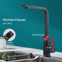 Robinet de cuisine moderne monocommande noir mat, mitigeur chaud/froid, bec haut rotatif à 360 degrés, anti-éclaboussures avec aérateur