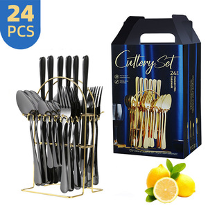 24-Piece Eco-Friendly Stainless Steel Western Food Tableware Set Dishwasher <b>Safe</b> <b>Knife</b> Fork Spoon Cutlery Holder Hotel Party - Product Image 5