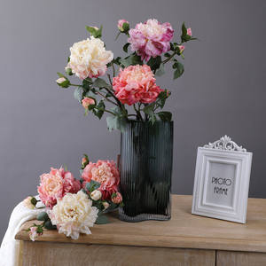 Pivoines artificielles en tissu de soie à 4 têtes, couleurs rose, violet, champagne, avec bords brûlés, pour centres de table – Vente en gros, produit phare - Product Image 5