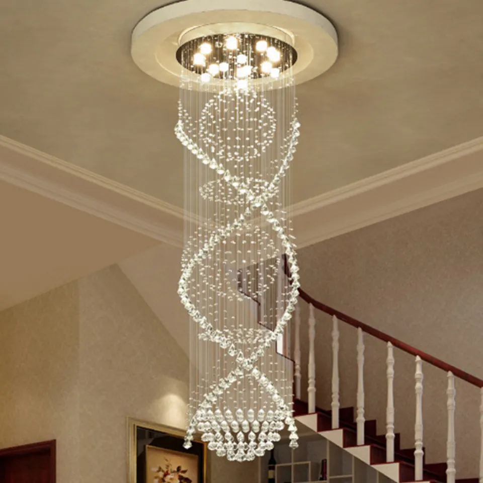 Rotating Staircase Light Crystal Chandelier Duplex Building Large Chandelier For Living Room Lobby