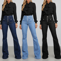 En stock – Nouveauté Printemps 2026 – Jean évasé taille haute boutonné pour femme, style européen et américain, coupe ajustée, pantalon long élégant