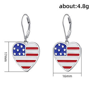 Orecchini pendenti a forma di cuore con bandiera americana, placcati in argento, in lega di zinco, gioielli classici da donna, idea regalo - Product Image 3