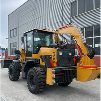 Gratis pengiriman Front End Loader Mini Track Excavator 4x4 roda belakang Hoe Skid Steer Loader dengan Backhoe Bucket