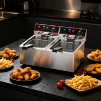 Friteuse double pour restaurant en acier inoxydable 304 pour poisson et frites avec contrôle de température indépendant certifiée ISO