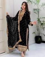 Ensemble haut et bas pour femme en soie fantaisie brodée avec dupatta vert marine, fabriqué en Inde