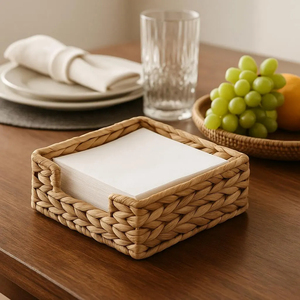 Natural Handwoven Square Tray Water Hyacinth Serving Tray for Drinks and Snacks Decorative <b>Coffee</b> <b>Table</b> Organizer - Product Image 6